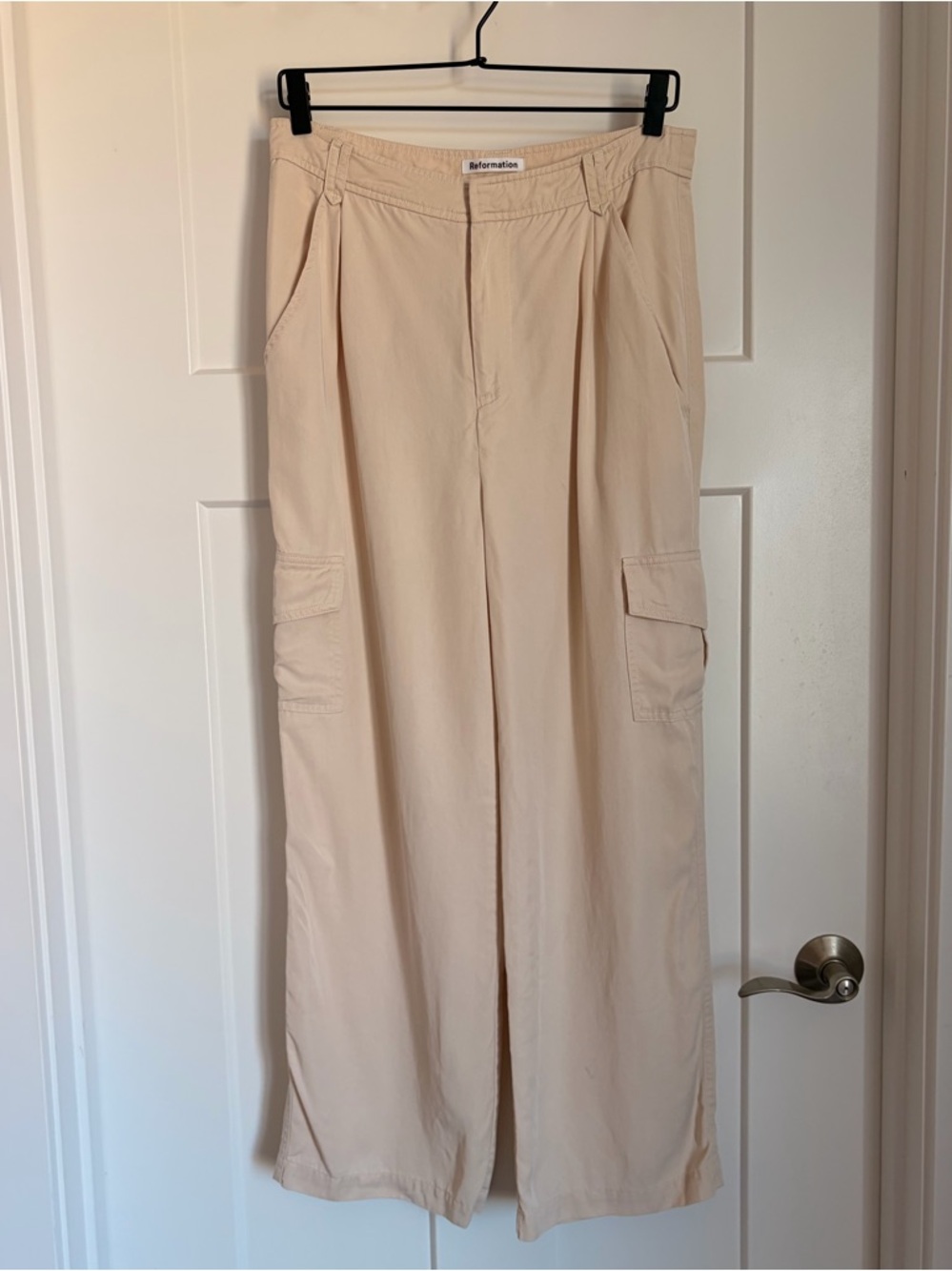 Reformation Light Beige Utility Wide-Leg Cargo Pants